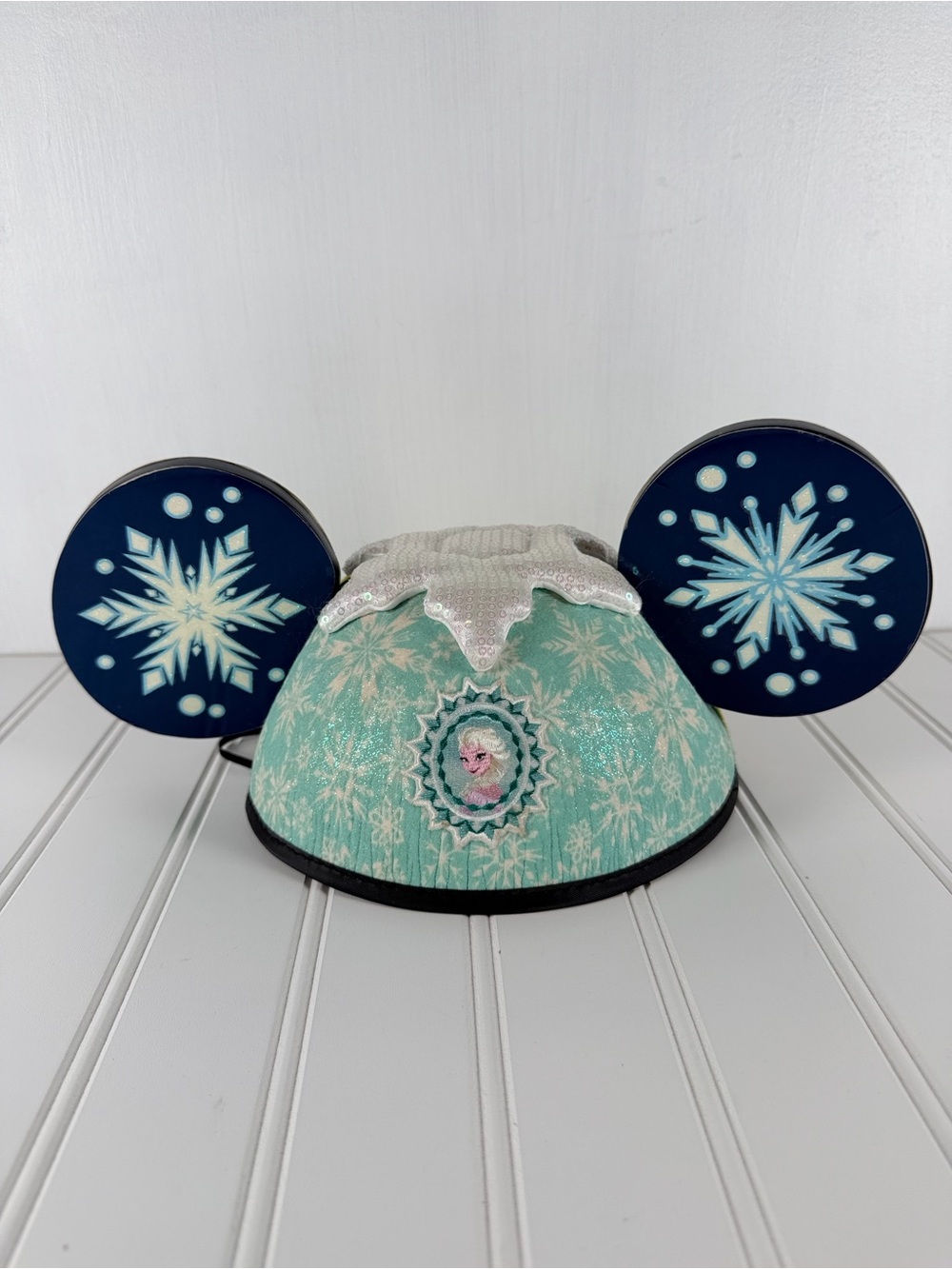 Disney Parks Frozen Elsa & Anna Two-sided Mickey Mouse Ear Hat Snowflakes Stripe